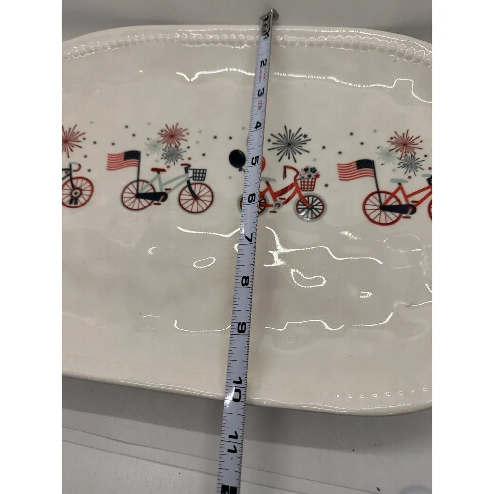 Envogue Home Patriotic Ceramic Bicycle Platter & 8 Appetizer Plates 9 Pc Set USA